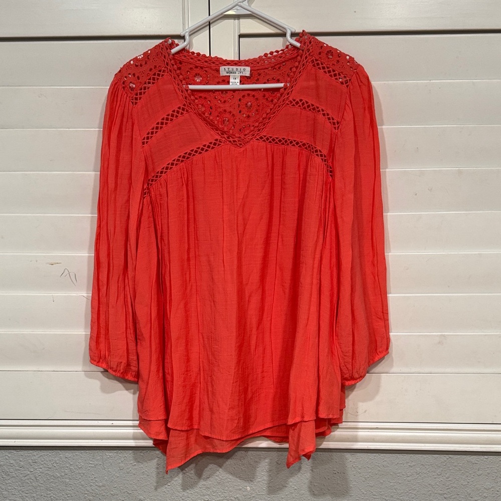 Studio Vibrant Red Crochet Blouse